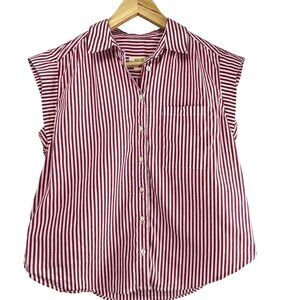 Maeve Anthropologie Red & White Striped Sleeveless Button-Up Shirt S